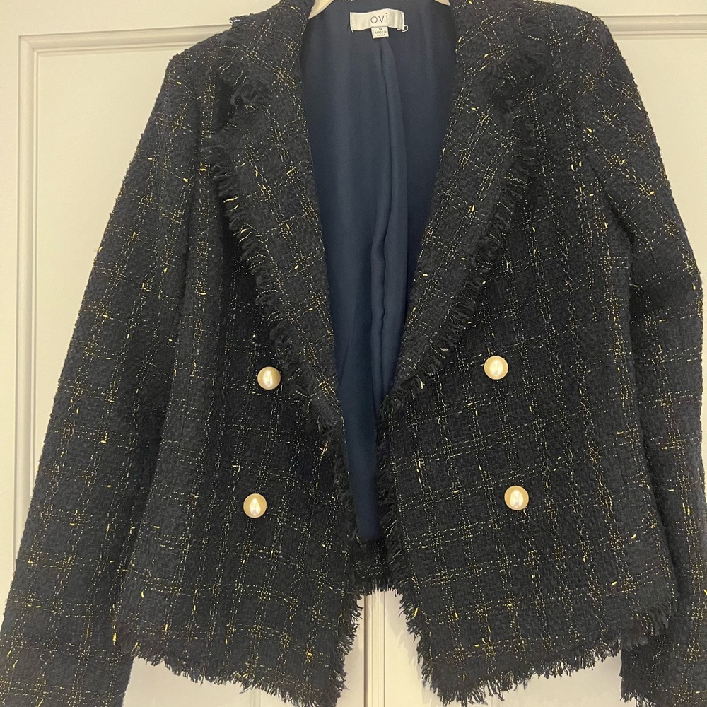 Tweed Gold threading Navy blazer